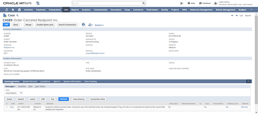 Case Order NetSuite