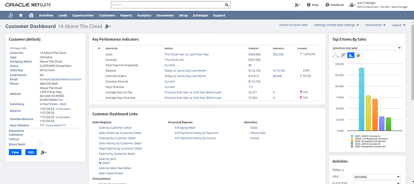 Customer Dashboard NetSuite