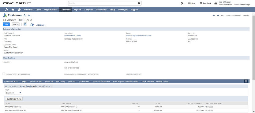 Customer Details NetSuite