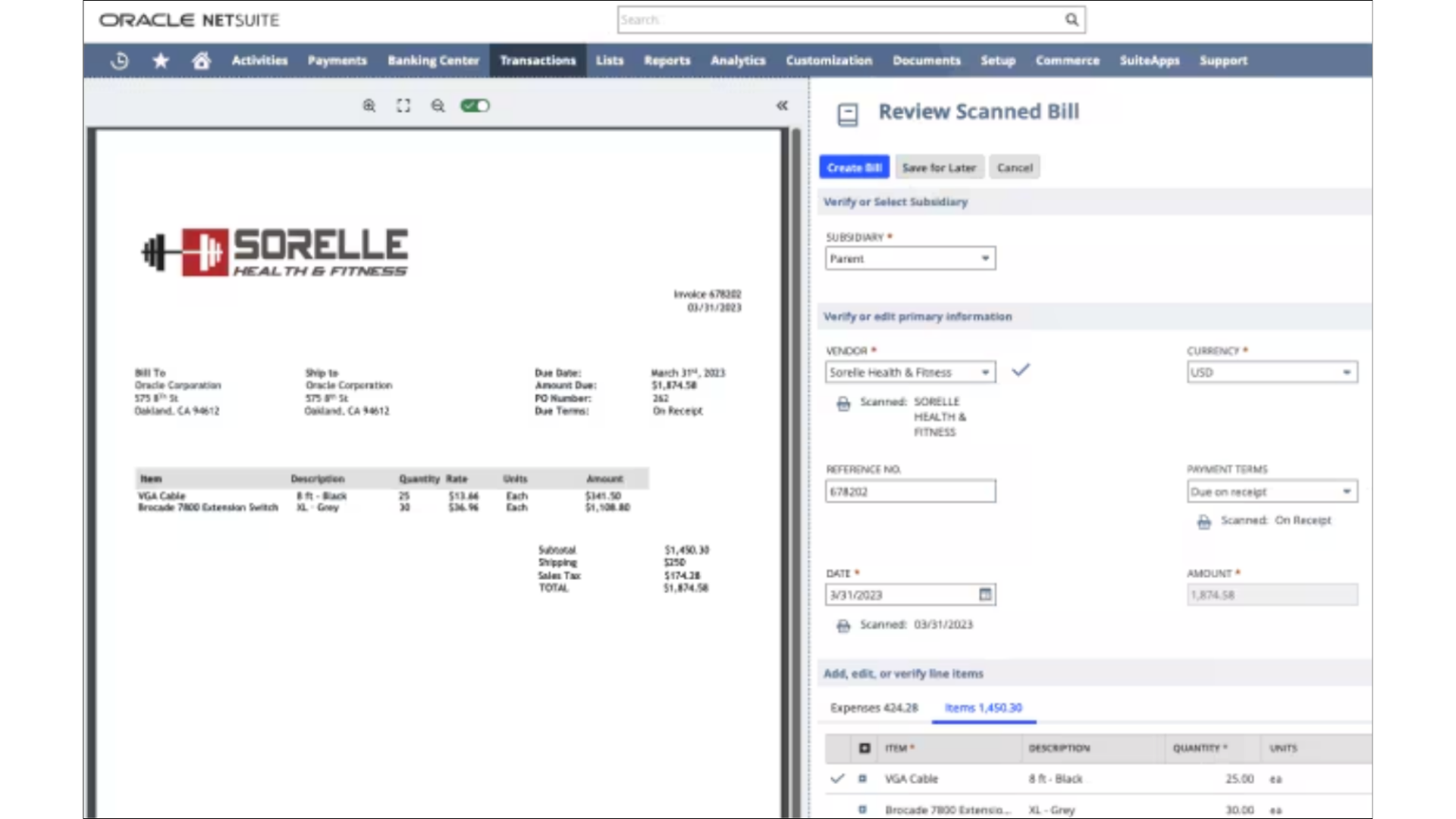 Invoice Captured in NetSuite