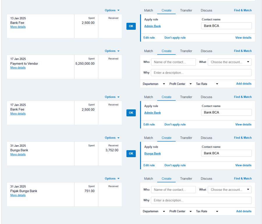 Tampilan Fitur Bank Rules di Xero