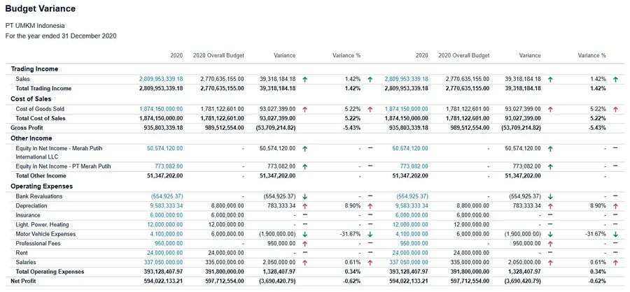 Tampilan Laporan Budget Variance Di Xero