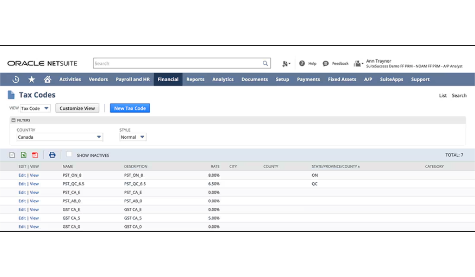 Tax Codes in NetSuite