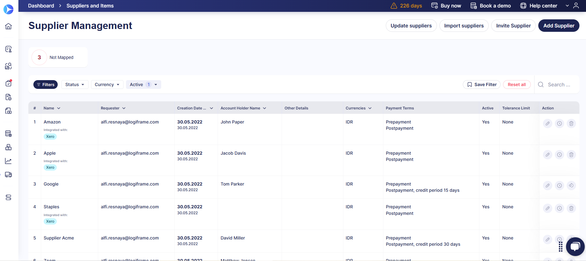 7. Maintain a centralized database for supplier profiles and contracts