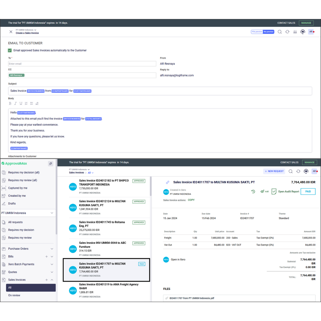 Accounts Receivable Management in ApprovalMax