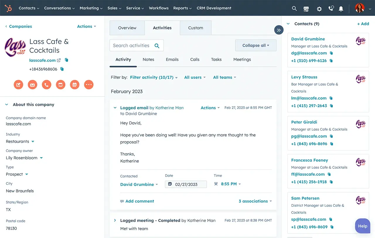 CRM Platform Contact Record Timeline in Hubspot