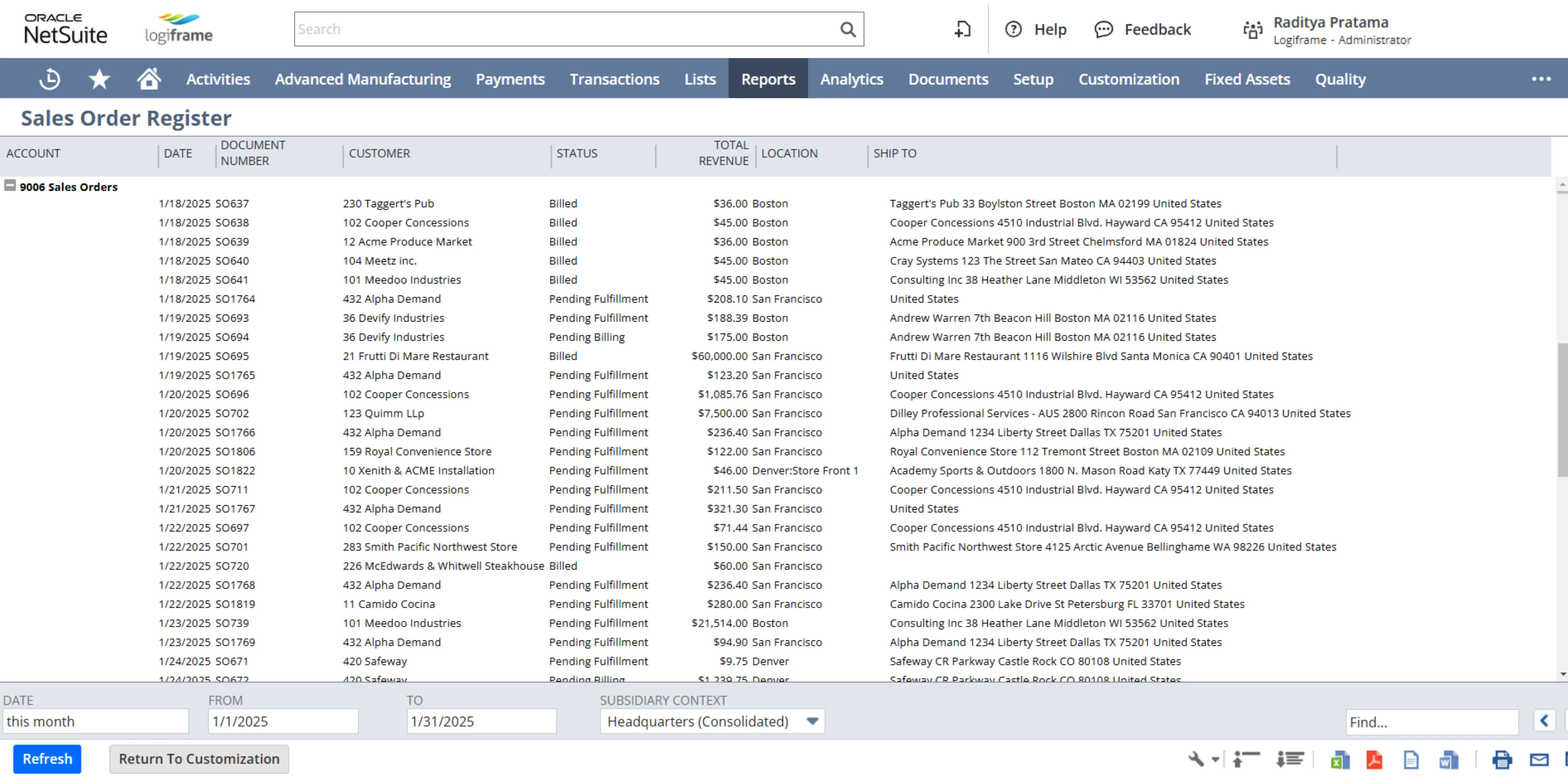 FnB - Sales Order Register NetSuite