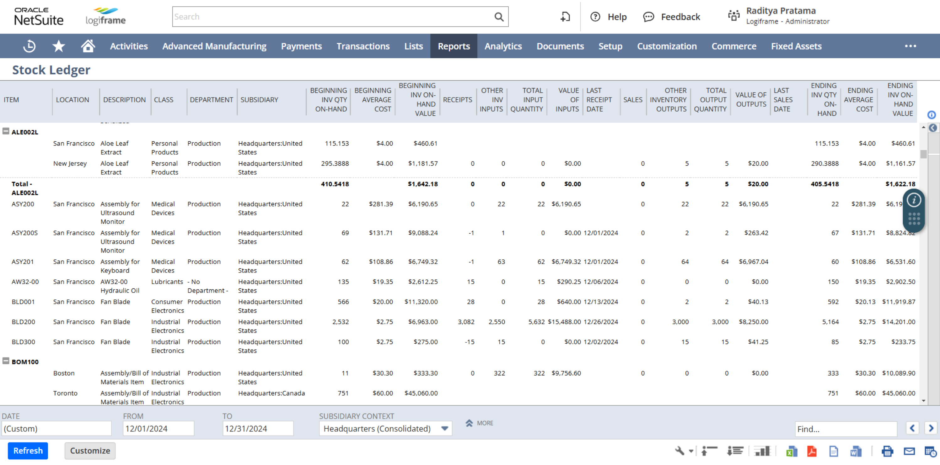 INV WH_Multi Loc_Stock Ledger_NS