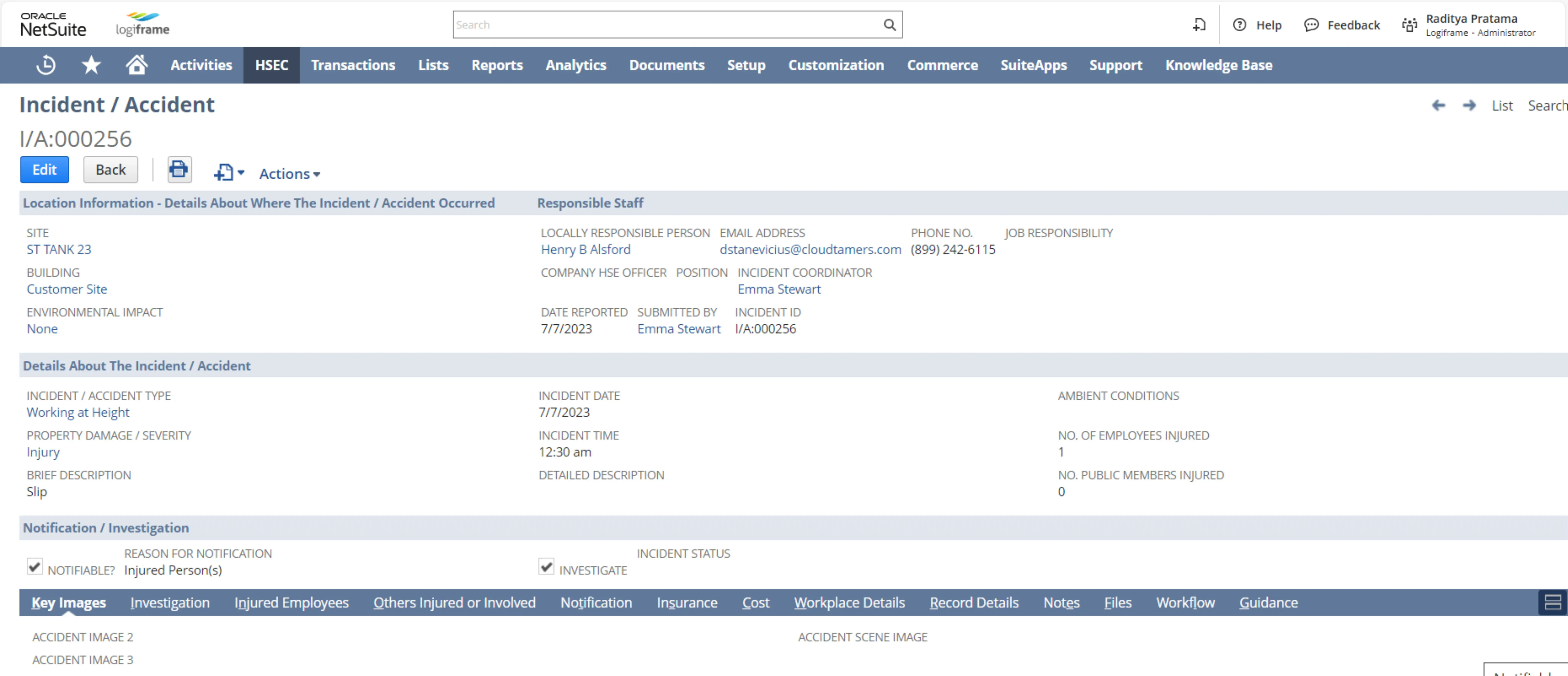 Incident Record NetSuite