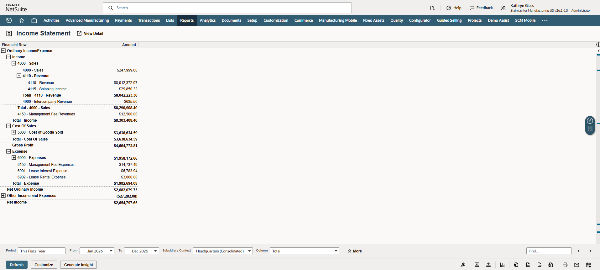 NetSuite Financial Report