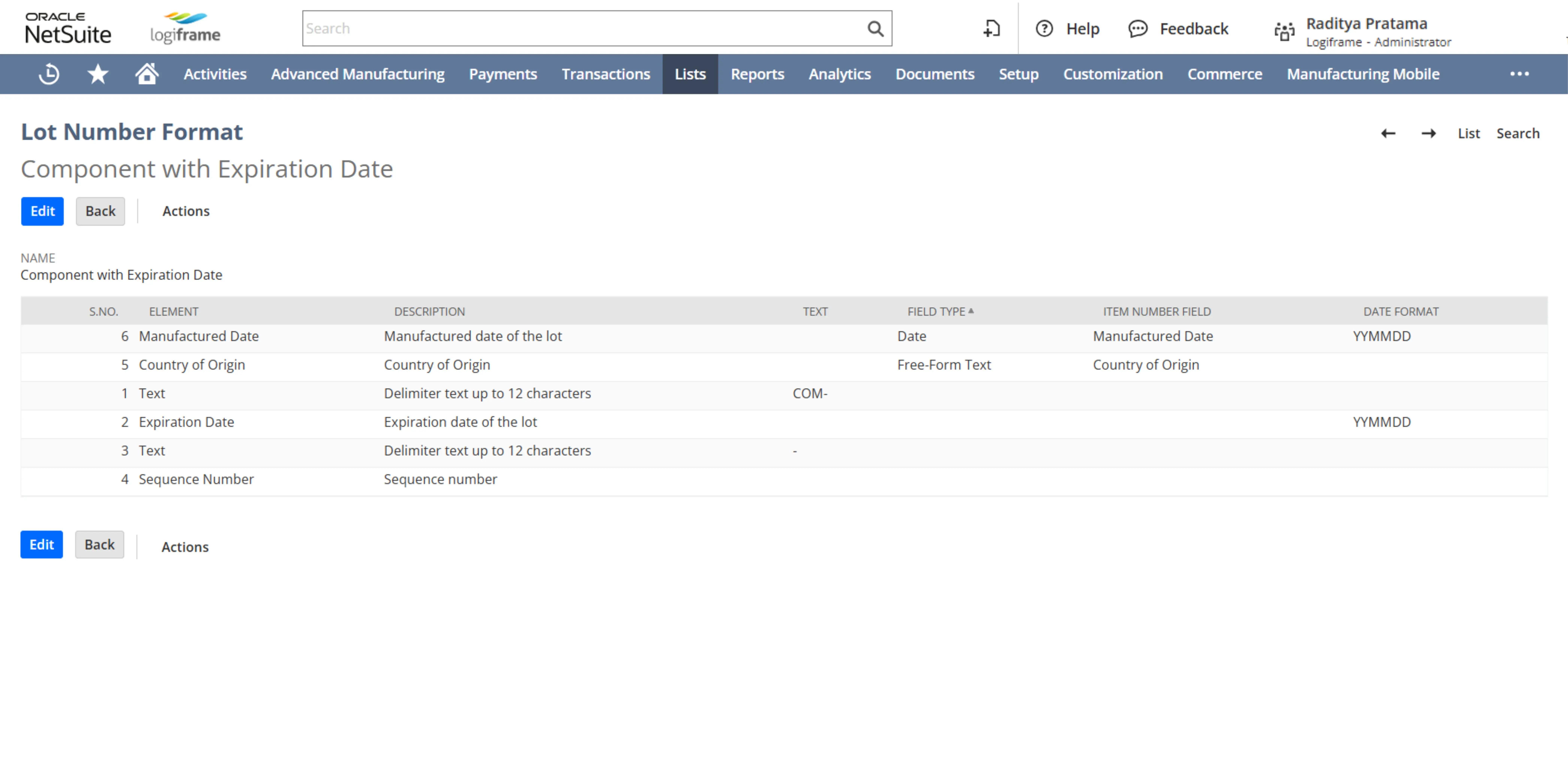 Manufacturing - Batch Management Lot Number NetSuite