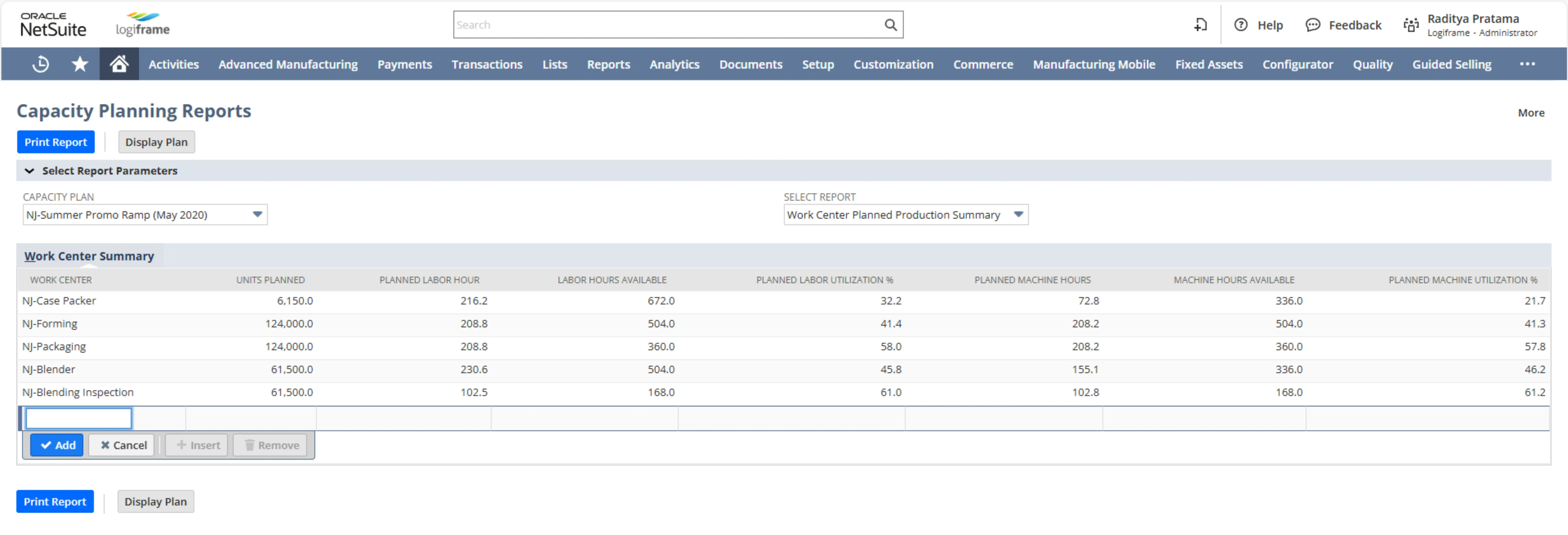 Manufacturing - Capacity Planning NetSuite