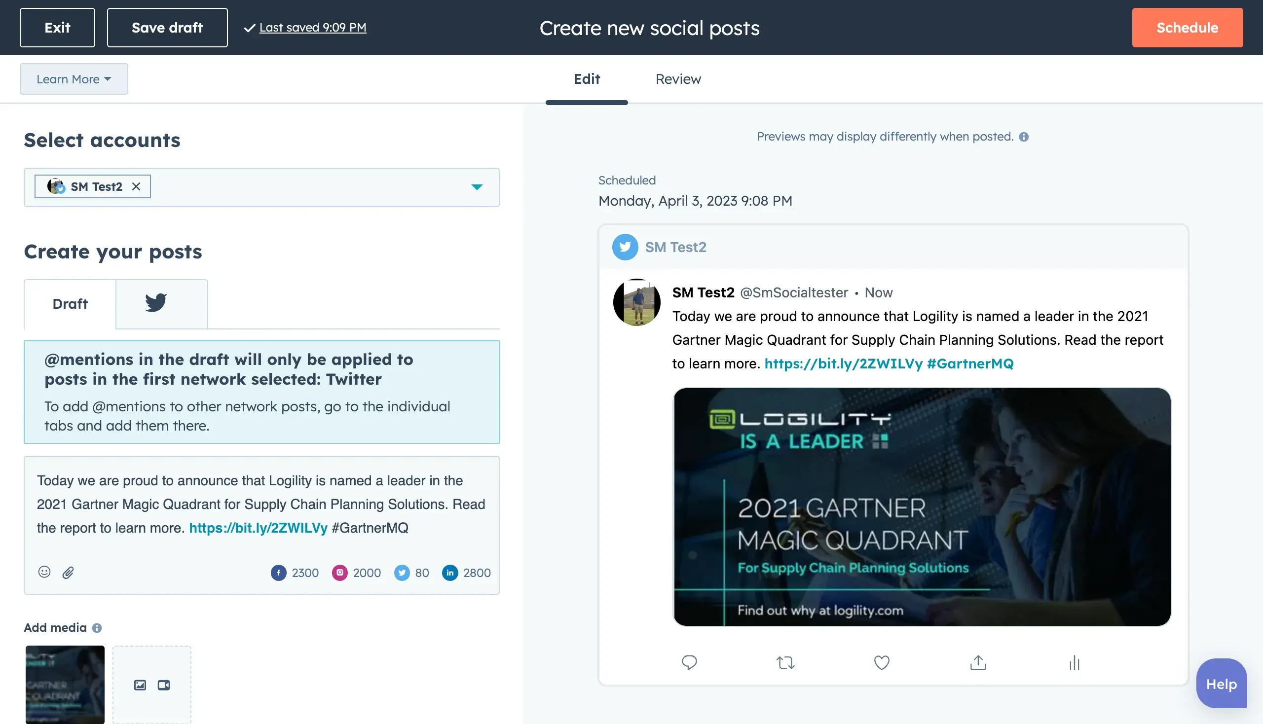 Marketing Hub Social Publish in Hubspot