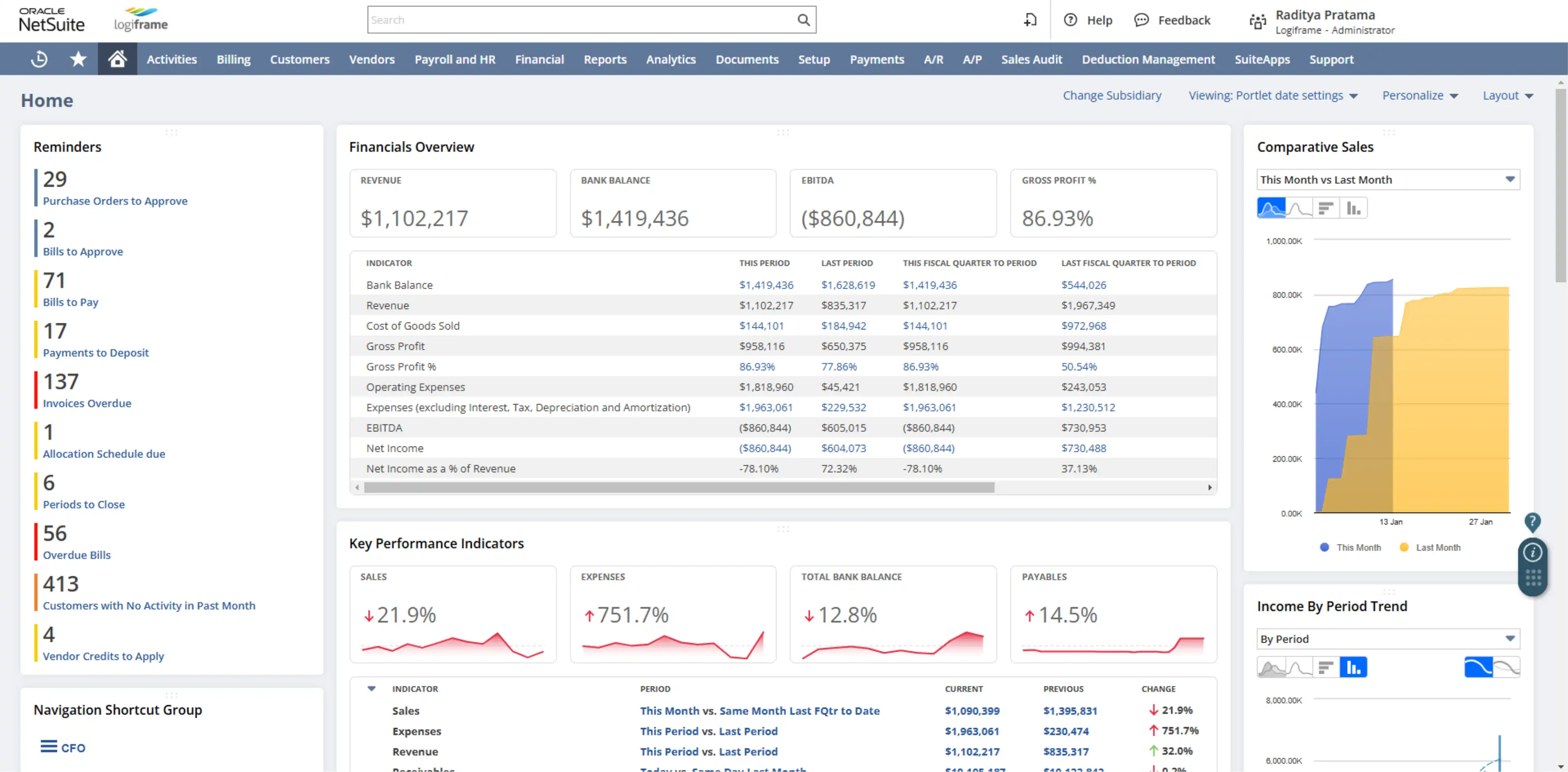 Mining Financial Dashboard NetSuite