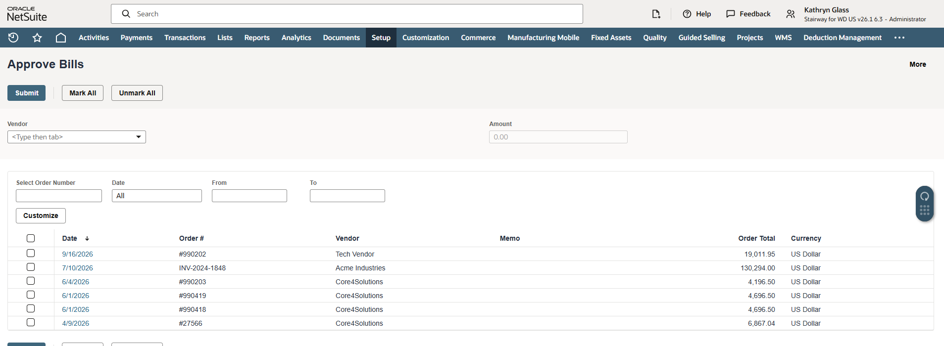 NetSuite — Bill Approval Queue