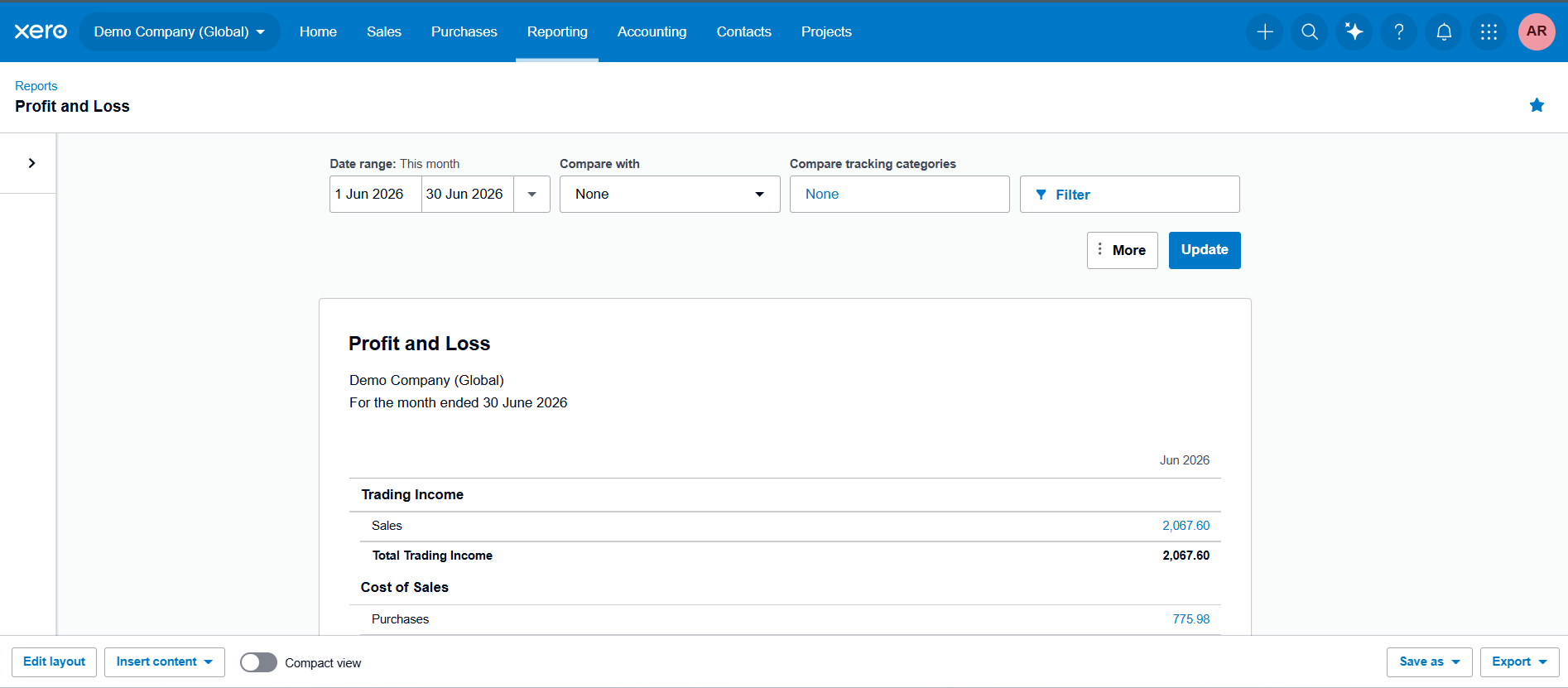 Xero Income Statement