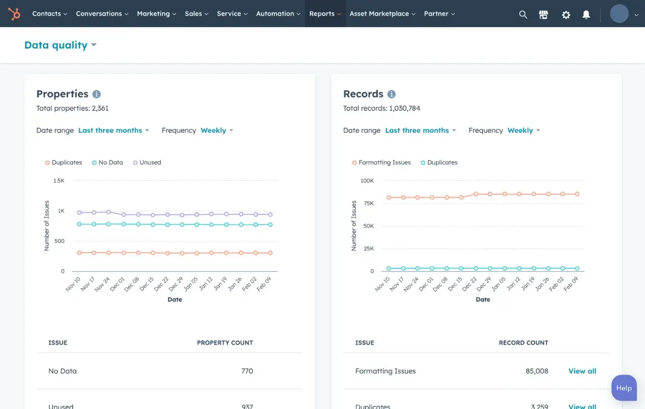Service Hub Platform Data Quality in Hubspot