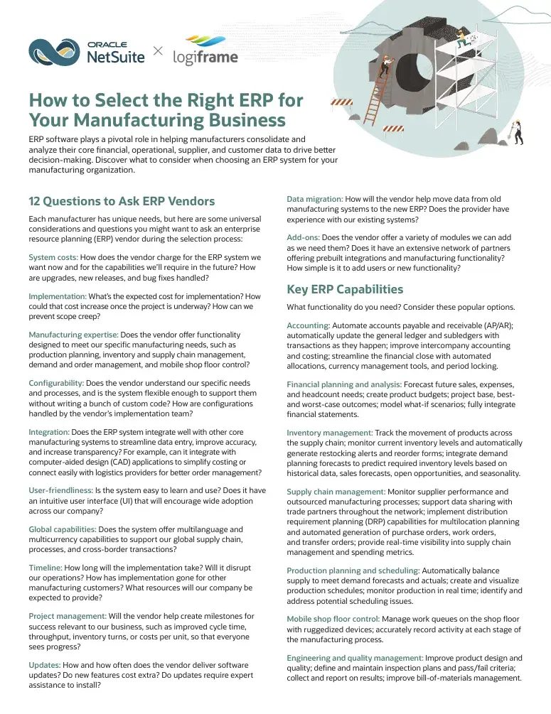 How to Select the Right ERP for Your Manufacturing Business: 12 Smart Questions to Ask Vendors
